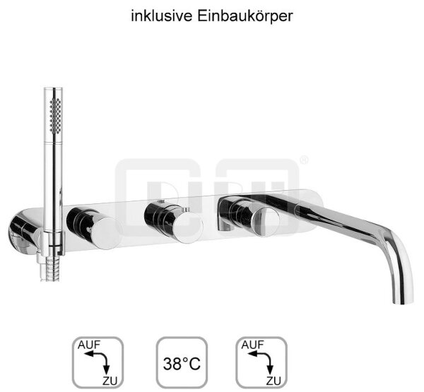 DIBLpur Thermostat-Badewannen-Einheit ¾" zur Unterputzmontage, mit zwei Regulierventilen für zwei Abgangsanschlüsse zur zeitgleichen Nutzung