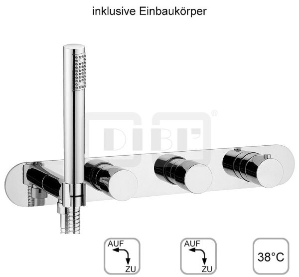 DIBLpur Thermostat-Einheit ¾" zur Unterputzmontage für Bade- oder Brausewanne, mit zwei Regulierventilen für zwei Abgangsanschlüsse zur zeitgleichen Nutzung