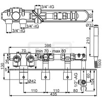 DIBLpur Thermostat-Einheit ¾" zur Unterputzmontage für Bade- oder Brausewanne, mit zwei Regulierventilen für zwei Abgangsanschlüsse zur zeitgleichen Nutzung