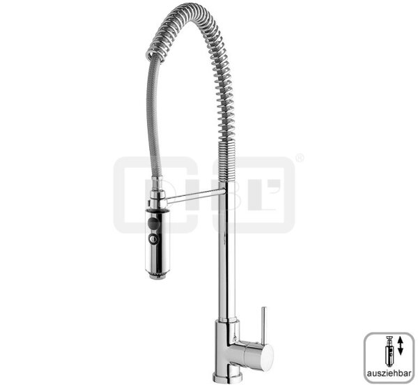DIBLpur Einhebel-Spültischbatterie mit hohem, schwenkbarem Spiralfeder-Auslauf, mit herausnehmbarer Messingguss-Spülbrause mit Strahlregler und Brausestrahl