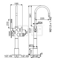 DIBLpur Thermostat-Wannenbatterie zur freistehenden Bodenmontage im Raum, mit Stabhandbrause und Metallbrauseschl. 1500 mm