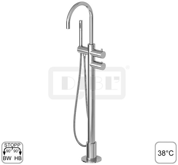 DIBLpur Thermostat-Wannenbatterie zur freistehenden Bodenmontage im Raum, mit Stabhandbrause