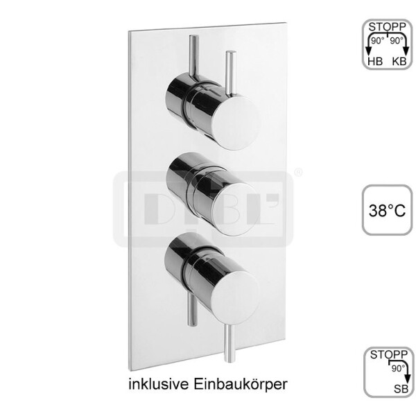 DIBLpur Thermostat-Batterie ½" zur Unterputzmontage, mit integriertem Mehr-Wege-Umschaltventil für zwei Abgangsanschlüsse und zusätzlicher Regulierung für dritten Abgangsanschluss