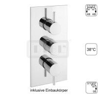 DIBLpur Thermostat-Batterie ½" zur Unterputzmontage, mit integriertem Mehr-Wege-Umschaltventil für zwei Abgangsanschlüsse und zusätzlicher Regulierung für dritten Abgangsanschluss