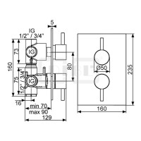 DIBLpur Thermostat-Batterie ½" zur Unterputzmontage, mit integriertem Mehr-Wege-Umschaltventil für zwei Abgangsanschlüsse,