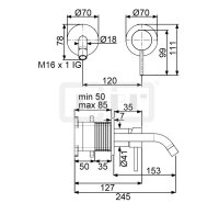 DIBLpur Einhebel-WT-Wandbatterie mit Gussauslauf 170 mm, ohne Ablaufzubehör, ohne Unterputz-Einbaukörper-Einheit und ohne UP-Ergänzungsset zur Rohmontage