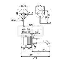 DIBLpur Einhebel-WT-Wandbatterie mit Gussauslauf 170 mm, ohne Ablaufzubehör, ohne Unterputz-Einbaukörper-Einheit und ohne UP-Ergänzungsset zur Rohmontage