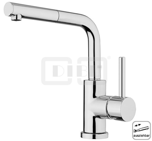 DIBLpur Einhebel-Spültischbatterie mit hohem, schwenkbarem Gussauslauf, mit Messingguss-Auszug-Spülbrause