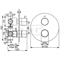 DIBLpur Thermostat-Batterie ½" zur Unterputzmontage, mit integriertem Mehr-Wege-Umschaltventil für zwei Abgangsanschlüsse