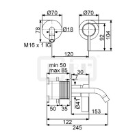 DIBLico Einhebel-WT-Wandbatterie mit Gussauslauf 170 mm, ohne Ablaufzubehör, ohne Unterputz-Einbaukörper-Einheit und ohne UP-Ergänzungsset zur Rohmontage