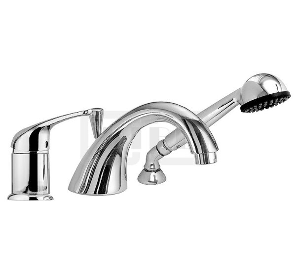 DIBLtech Einhebel-Dreilochbatterie zur Wannenrand- und Fliesenbankmontage, starrer Gussauslauf mit Umstellfunktion, Schlauchbrauseset