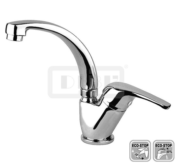 DIBLtech Einhebel-Waschtischbatterie mit hohem, schwenkbarem Profilauslauf, mit Zugstangenbohrung und Ablaufgarnitur 1¼", ECO-Stop-Funktion