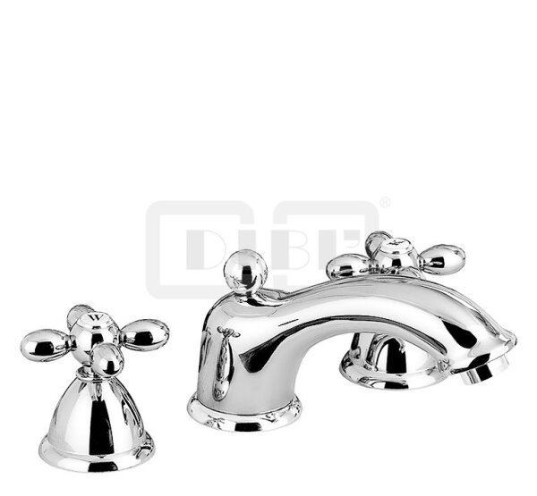 DIBLstil Zweigriff-Waschtisch-Dreilochbatterie mit starrem Gussauslauf, mit Zugstangenbohrung und Ablaufgarnitur 1¼"