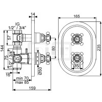 DIBLstil Thermostat-Brausebatterie ½" zur Unterputzmontage, mit Mengenregulierung für einen Abgangsanschluss