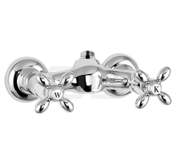 DIBLstil Zweigriff-Brausebatterie zur Aufputzmontage, ohne Brausezubehör, Brauseabgang oben ¾" Außengewinde