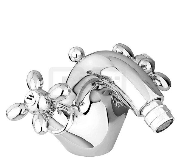 DIBLstil Zweigriff-Bidetbatterie mit starrem Gussauslauf, mit Zugstangenbohrung und Ablaufgarnitur 1¼"