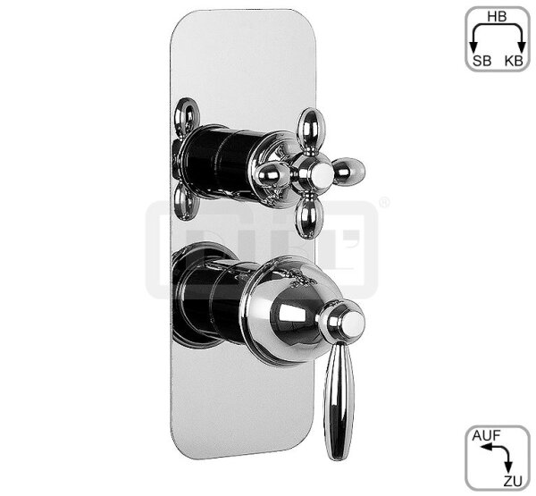 DIBLstil Einhebel-Batterie ½" zur Unterputzmontage, mit Mengenregulierung, mit integriertem Mehr-Wege-Umschaltventil für bis zu drei Abgangsanschlüsse