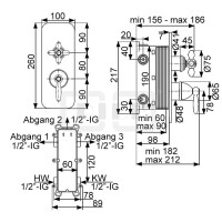 DIBLstil Einhebel-Batterie ½" zur Unterputzmontage, mit Mengenregulierung, mit integriertem Mehr-Wege-Umschaltventil für bis zu drei Abgangsanschlüsse