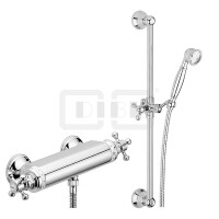 DIBLstil Thermostat-Brausebatterie zur Aufputzmontage, mit Messing-Brausestange 905 mm, Nostalgie-Messing-Handbrause und Metallbrauseschlauch 1500 mm