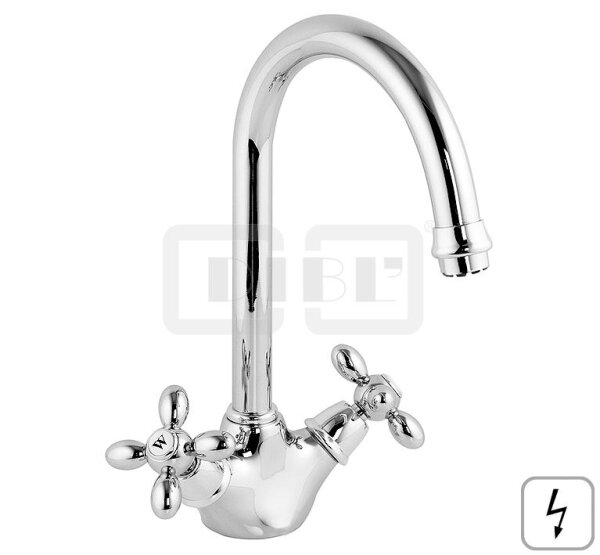 DIBLstil Zweigriff-Spültischbatterie mit hohem, schwenkbarem Profilauslauf, Niederdruckausführung für drucklose Elektro-Untertischspeicher