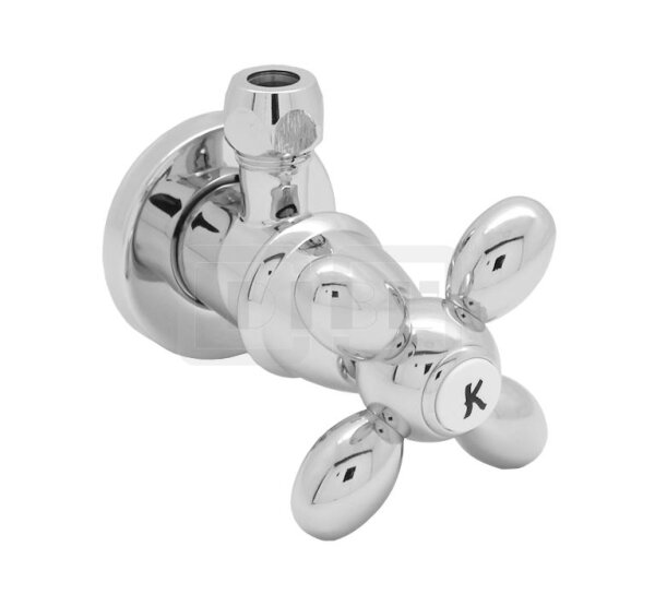 DIBLfix Nostalgie-Eckregulierventil ½" AG x Quetschverschraubung Ø 10 mm, mit Markierungsplättchen "K" für Kaltwasser