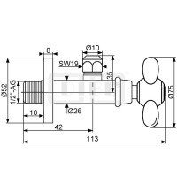 DIBLfix Nostalgie-Eckregulierventil ½" AG x Quetschverschraubung Ø 10 mm, mit Markierungsplättchen "K" für Kaltwasser