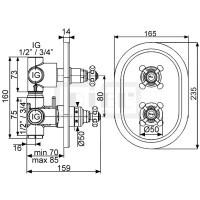 DIBLstil Thermostat-Batterie ½" zur Unterputzmontage, mit integriertem Mehr-Wege-Umschaltventil für zwei Abgangsanschlüsse,