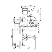 DIBLporcelain Einhebel-Wannenbatterie zur Aufputzmontage, mit Messingguss-Griffhebel in Ganzmetall-Optik