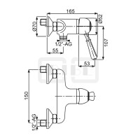 DIBLporcelain Einhebel-Brausebatterie zur Aufputzmontage, Brauseabgang unten ½" AG, mit Messingguss-Griffhebel in Ganzmetall-Optik
