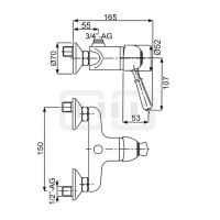 DIBLporcelain Einhebel-Brausebatterie zur Aufputzmontage, Brauseabgang oben ¾" AG, mit Messingguss-Griffhebel in Ganzmetall-Optik