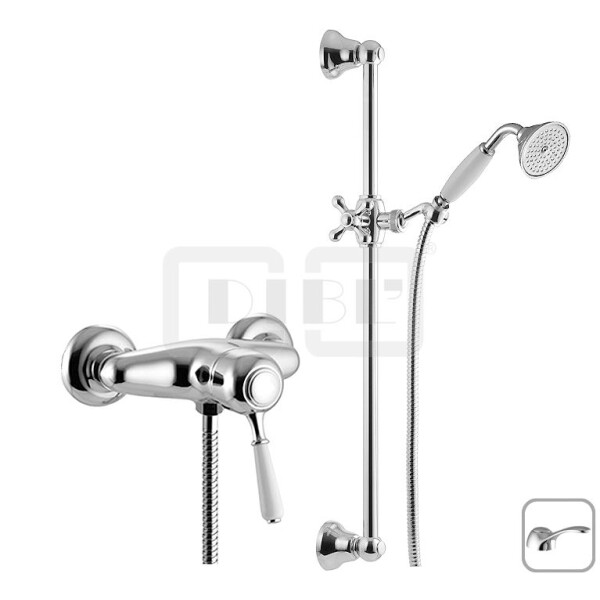 DIBLporcelain Einhebel-Brausebatterie zur Aufputzmontage, mit Messing-Brausestange 905 mm, Nostalgie-Handbrause, mit Messingguss-Griffhebel in Ganzmetall-Optik