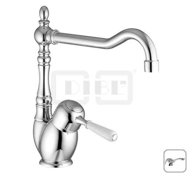 DIBLporcelain Einhebel-Spültischbatterie mit hohem, schwenkbarem Profilauslauf, mit Messingguss-Griffhebel in Ganzmetall-Optik