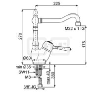 DIBLporcelain Einhebel-Spültischbatterie mit hohem, schwenkbarem Profilauslauf, mit Messingguss-Griffhebel in Ganzmetall-Optik