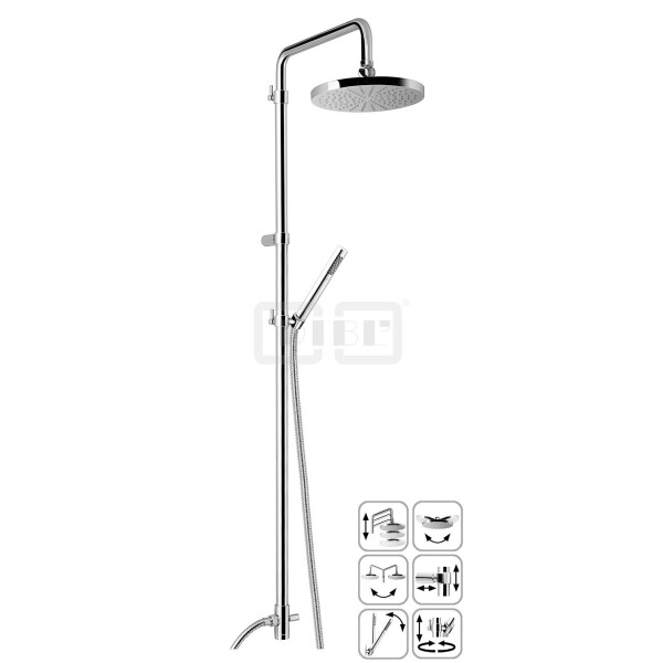 DIBLfit Runde Brauseaufsatz-Kombination zum direkten Armaturenanschluss, runde Messing-Antikalk-Regenkopfbrause Ø 205 mm x 15 mm