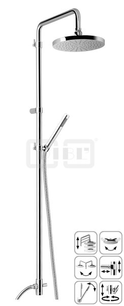 DIBLfit Runde Brauseaufsatz-Kombination zum direkten Armaturenanschluss, runde Messing-Regenkopfbrause Ø 300 mm x 15 m, Messing-Stabhandbrause