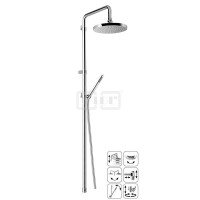 DIBLfit Runde Brauseaufsatz-Kombination zum direkten Armaturenanschluss, runde Messing-Antikalk-Regenkopfbrause Ø 300 mm x 15 mm, mit runder Messing-Einstrahl-Stabhandbrause