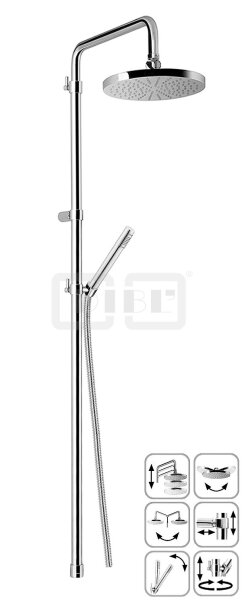 DIBLfit Runde Brauseaufsatz-Kombination zum direkten Armaturenanschluss, runde Messing-Antikalk-Regenkopfbrause Ø 300 mm x 15 mm, mit runder -Stabhandbrause