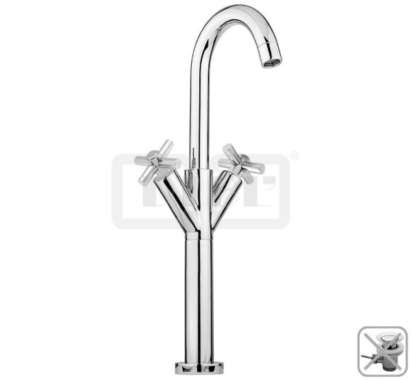 DIBLextra Zweigriff-Waschtischbatterie mit hohem, schwenkbarem Gussauslauf, mit erhöhtem Messing-Sockelfuß für Aufsatz-Waschtische