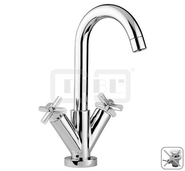DIBLextra Zweigriff-Waschtischbatterie mit hohem, schwenkbarem Gussauslauf, ohne Zugstangenbohrung