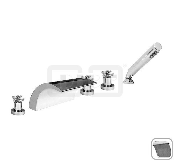 DIBLextra Zweigriff-Fünflochbatterie zur Wannenrandmontage, Cascaden-Schwallauslauf, Schlauchbrauseset