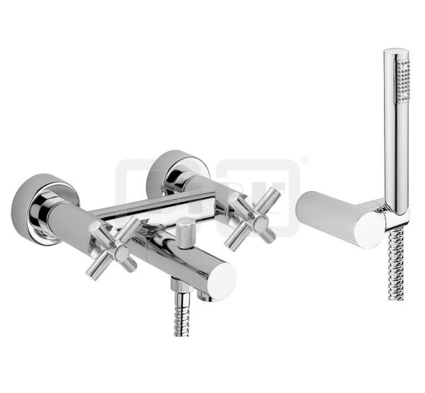 DIBLextra Zweigriff-Wannenbatterie zur Aufputzmontage, Stabhandbrause, Wandbrausehalter