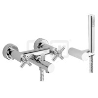 DIBLextra Zweigriff-Wannenbatterie zur Aufputzmontage, Stabhandbrause, Wandbrausehalter