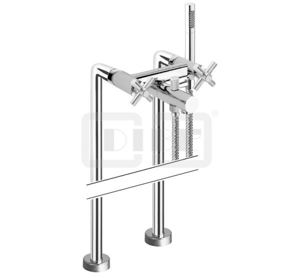 DIBLextra Zweigriff-Wannenbatterie zur freistehenden Bodenmontage im Raum, mit Stabhandbrause und Metallbrauseschl. 1500 mm