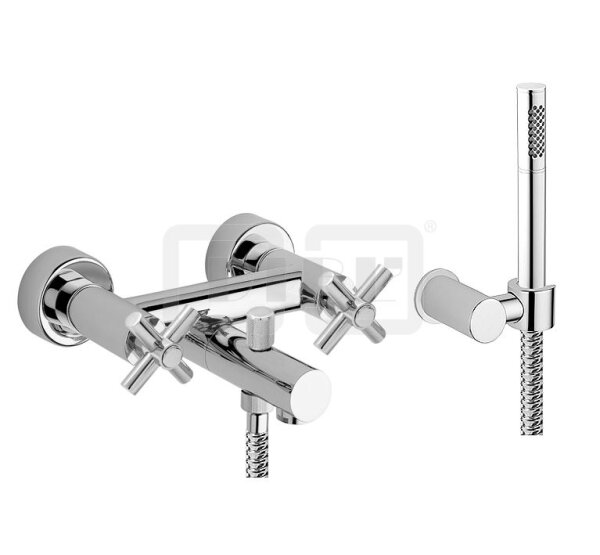 DIBLextra Zweigriff-Wannenbatterie zur Aufputzmontage, mit Stabhandbrause, Wandbrausehalter und Metallbrauseschlauch 1250 mm