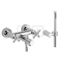 DIBLextra Zweigriff-Wannenbatterie zur Aufputzmontage, mit Stabhandbrause, Wandbrausehalter und Metallbrauseschlauch 1250 mm