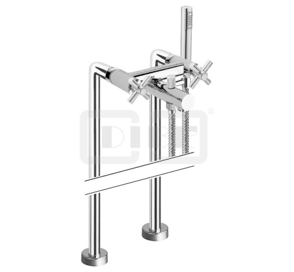 DIBLextra Zweigriff-Wannenbatterie zur freistehenden Bodenmontage im Raum, mit Stabhandbrause und Metallbrauseschl. 1500 mm