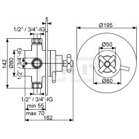 DIBLextra Thermostat-Brausebatterie ½" zur Unterputzmontage, mit koaxialer Mengen- und Temperaturregulierung für einen Abgangsanschluss