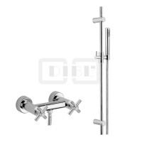 DIBLextra Zweigriff-Brausebatterie zur Aufputzmontage, Brauseabgang unten ½" Außengewinde, mit Messing-Brausestange 755 mm