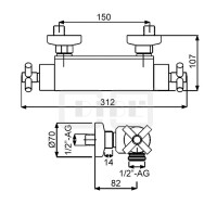 DIBLextra Thermostat-Brausebatterie zur Aufputzmontage, ohne Brausezubehör, Brauseabgang unten ½" Außengewinde