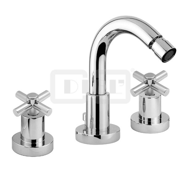 DIBLextra Zweigriff-Bidet-Dreilochbatterie mit hohem, schwenkbarem Gussauslauf, mit Zugstangenbohrung und Ablaufgarnitur 1¼"